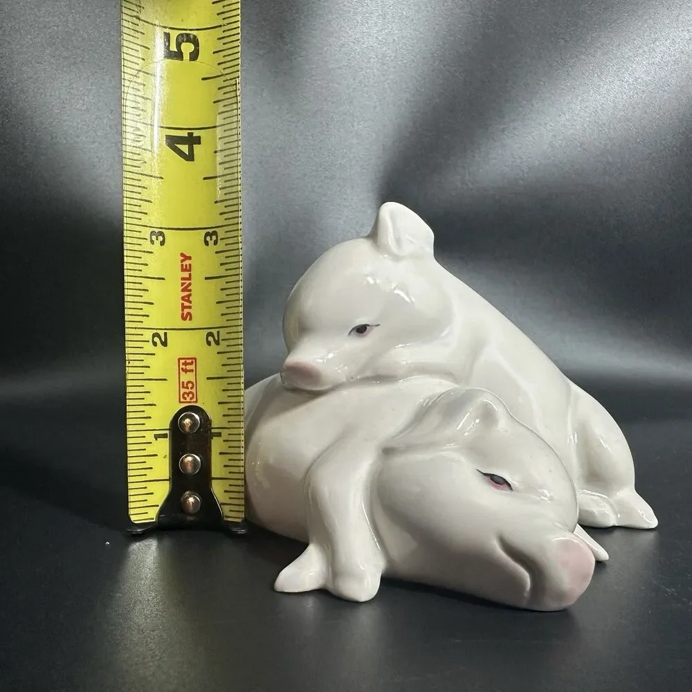 VTG USA Fine Porcelain Pig Figurine 6.25” Resting Pigs Mid Century Decor